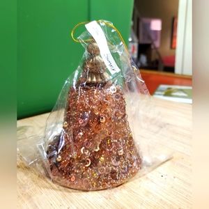 Amber beaded bell holiday ornament